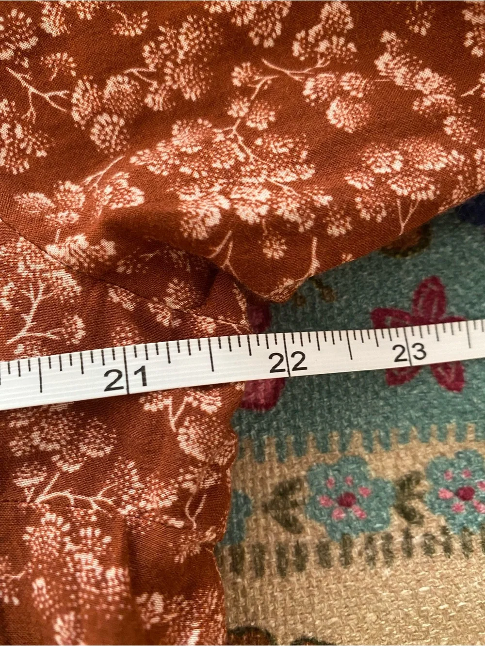 Anthropologie Rust Floral Ruffle V-Neck Blouse
